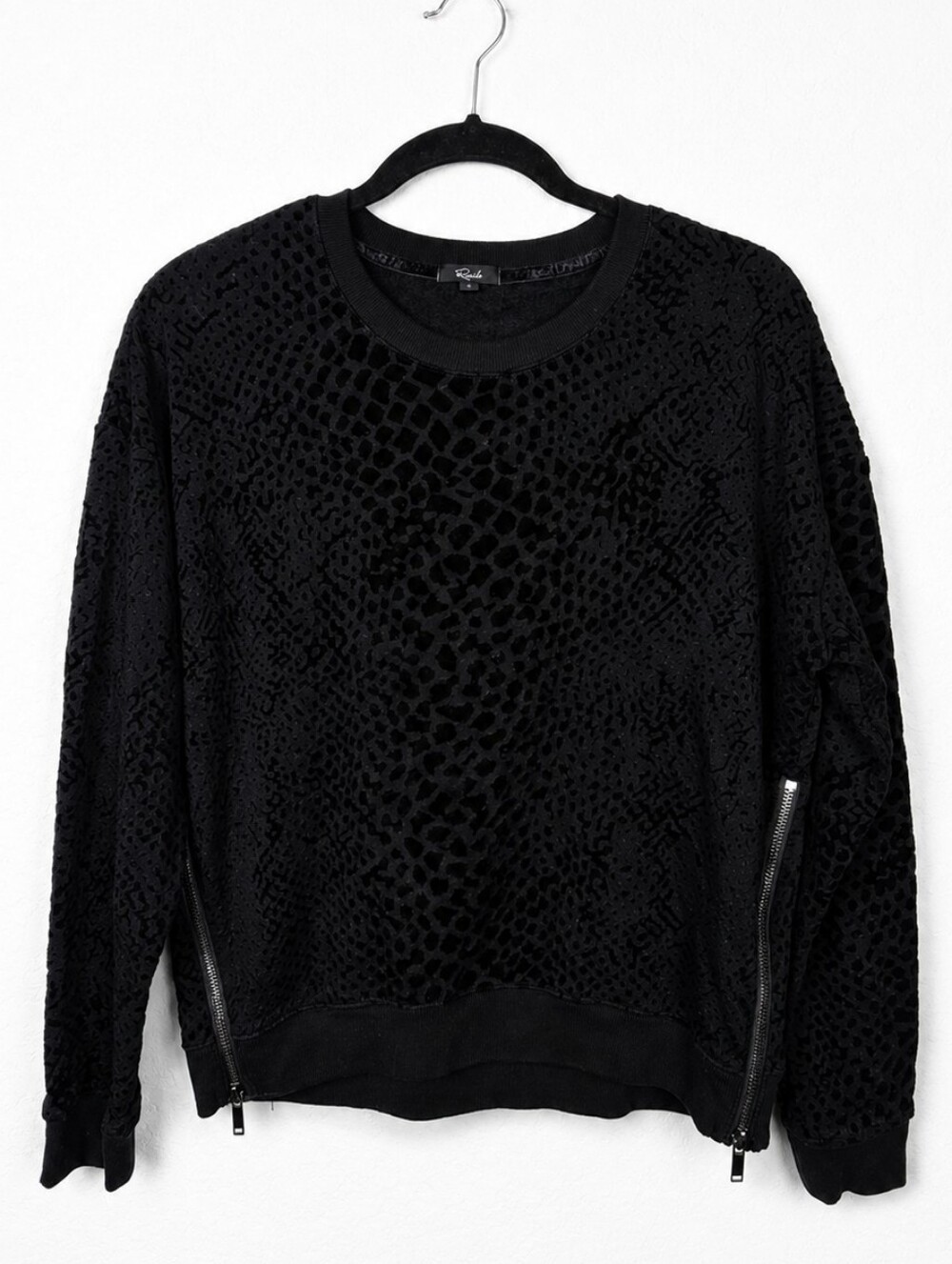 Rails Marlo Black Flocked Cobra Snake Print Sweatshirt Side Zip Pullover Small